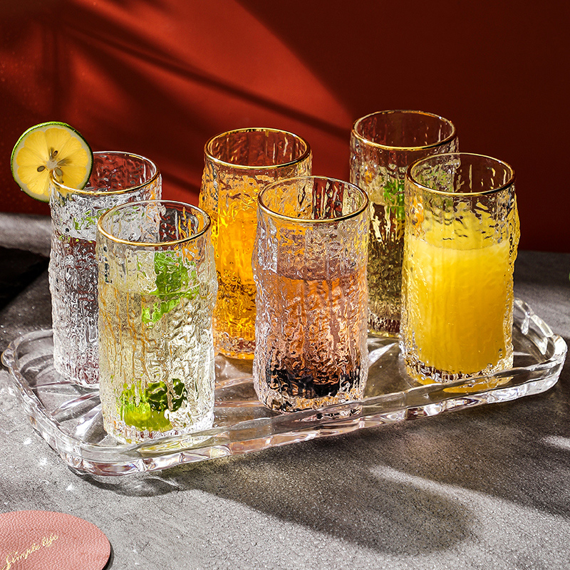 Glacier pattern glass high-value water cup female juice drink cup female summer ins style coffee cup beer mug male