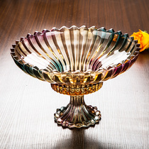 Extra large fruit plate crystal glass creative tall dry fruit plate European creative modern living room fruit plate