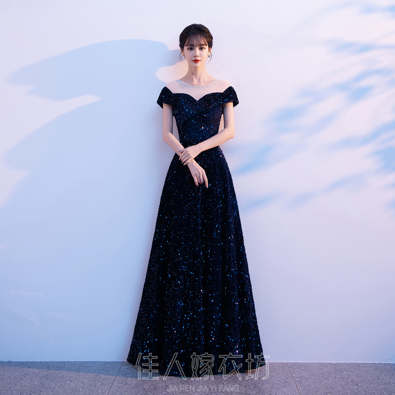 Evening Dress for Women, Banquet 2026 New Style, High-End Choir Performance, Annual Meeting Conductor Host, Off-Shoulder Long Style