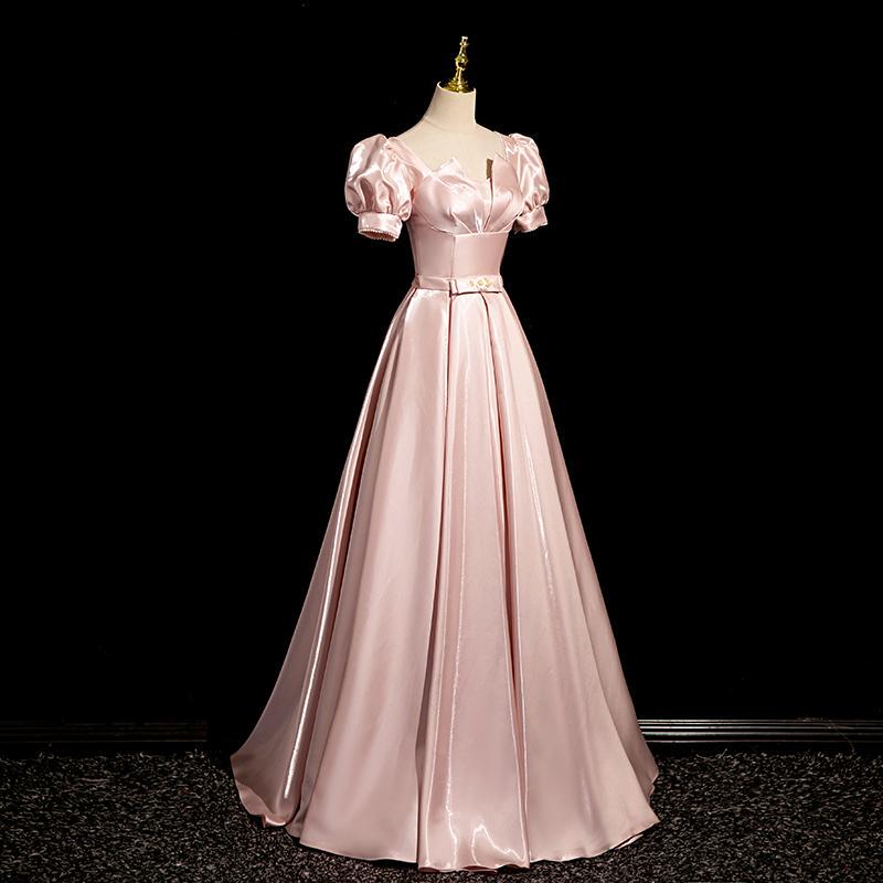 Evening Dress 2026 Autumn Long Style High-End Stage Vocal Performance Exam Dress Annual Meeting Host Elegant Pink Satin