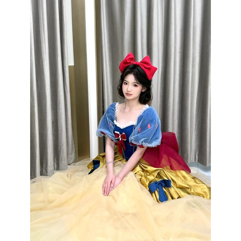 Disney Halloween Snow White Cosplay Costume Performance Dress Runaway Adult Puff Sleeve Dress