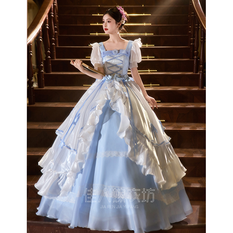 Fairy Tale Dance Lolita Elegant Palace Princess Style Olita Sweet Blue Tutu Evening Dress Coming-Of-Age Ceremony