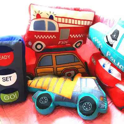 New cotton fire truck, car, police car, engineering car, excavator pillow, cotton fabric, new house, children's room decoration