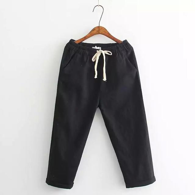Fat sister mm large size candy color cropped pants summer cotton linen elastic high waist college style Harun loose feet make you look thin