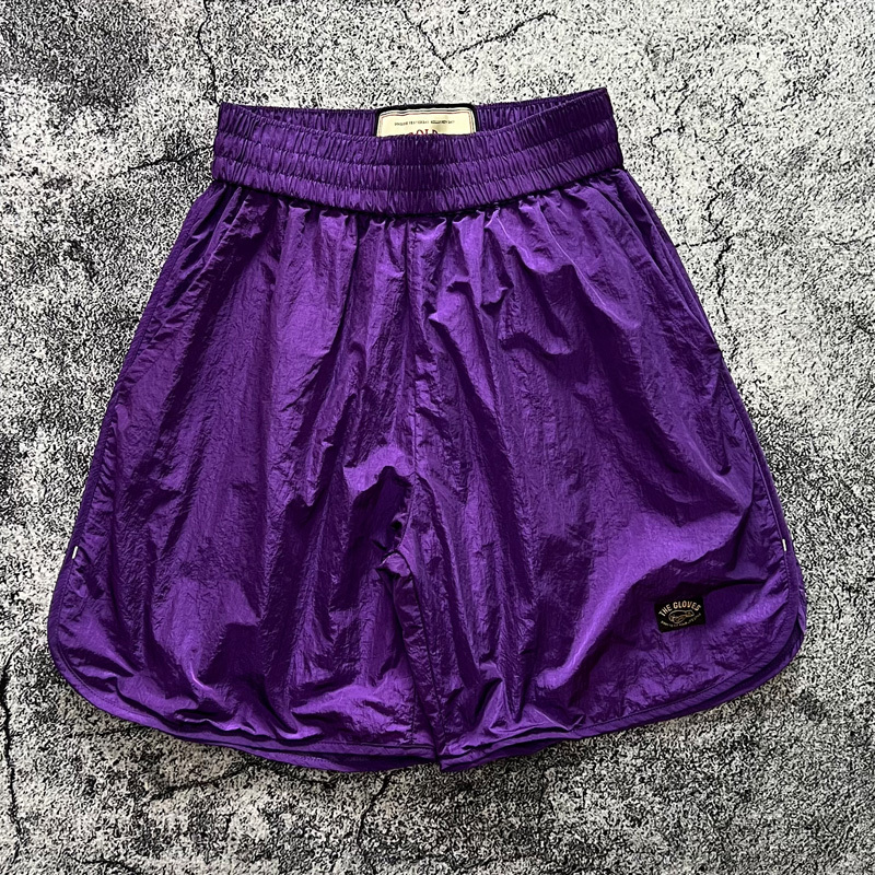 American Retro Boxing Shorts, Loose, Breathable, Quick-Drying, Lightweight, Summer Gold Belt Five-Point Shorts, Curved Slit Shorts, Trendy