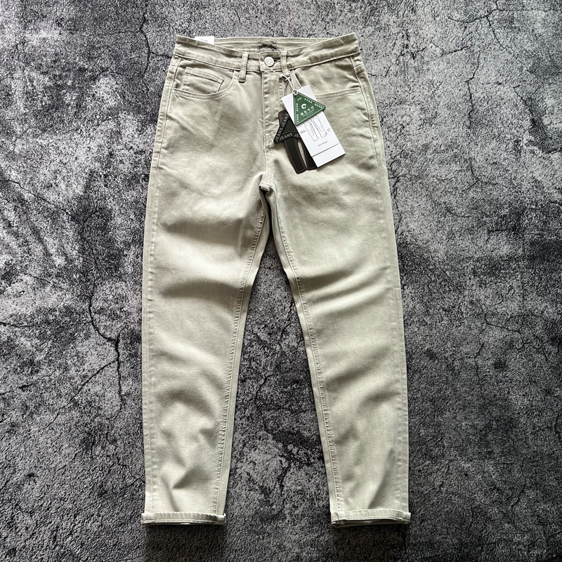 Japanese Retro Riff Rock Niche Personality Beige Washed Straight-Leg All-Season Denim Pants for Men Trendy