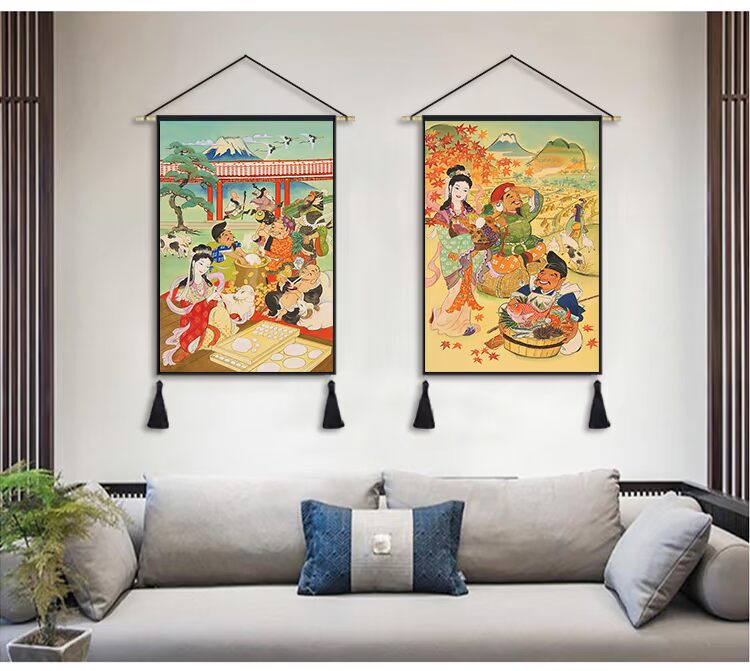 Phong cách Nhật Bản bảy phước lành vải tấm thảm phòng khách phòng ngủ B & B trang trí bóng vải vải và tường nhà hàng gió treo vải sơn - Tapestry thảm tranh treo tường