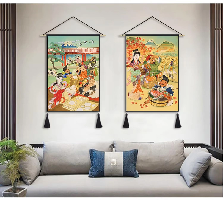 Phong cách Nhật Bản bảy phước lành vải tấm thảm phòng khách phòng ngủ B & B trang trí bóng vải vải và tường nhà hàng gió treo vải sơn - Tapestry thảm treo tường one piece