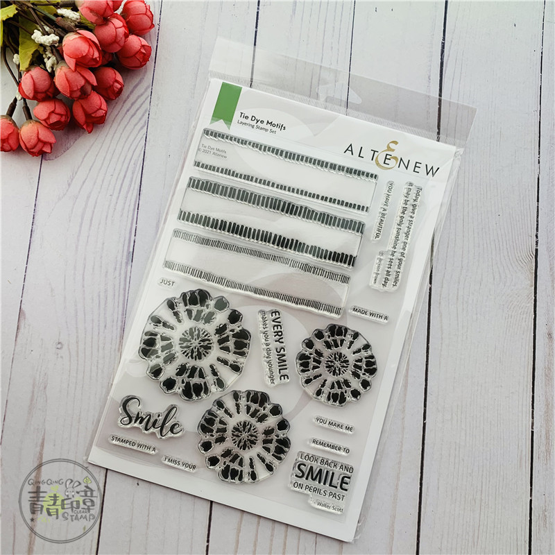Altenew Tie Dye Effect Pattern and Smile Words Tie Dye Motifs Import Clear Stamp