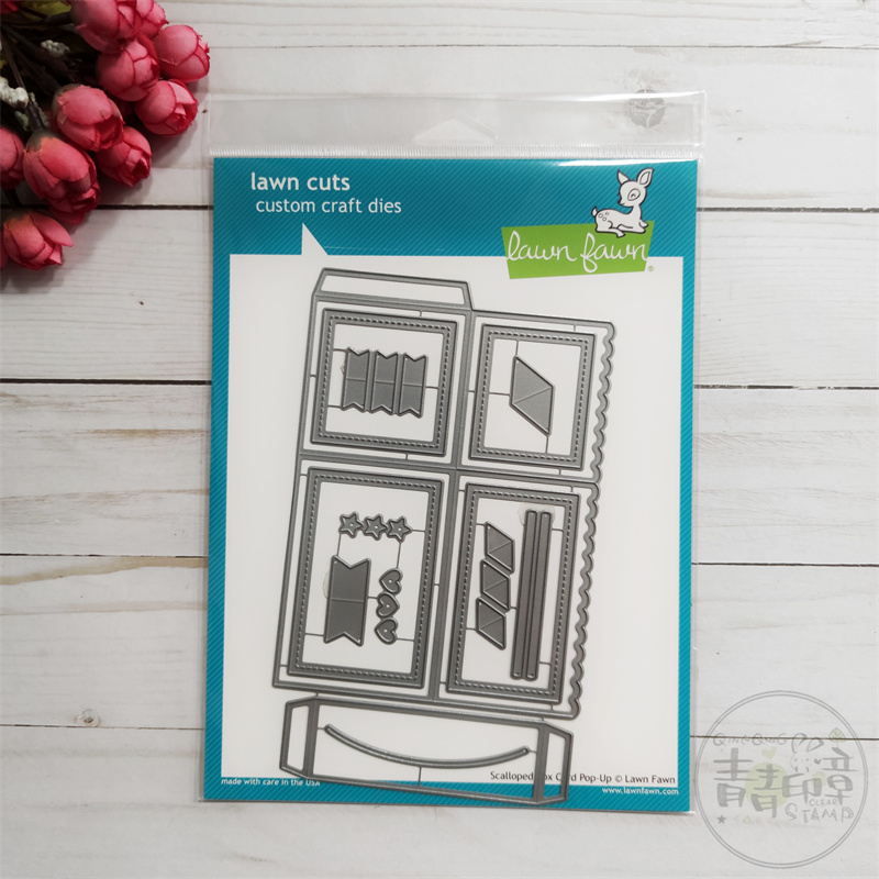 LAWN FAWN stereoscopic pop-up box Scalloped Box Card Pop-up import cutting die