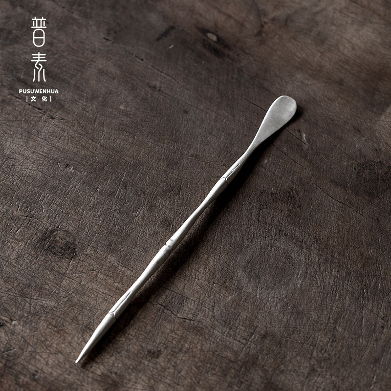 Pru Pure Silver 999 Bright Noodles Bamboo Festival Tea Dial Pure Handmade Home Tea Road Accessories Vini Tea Spoon Tea Spoon-Taobao