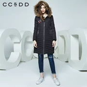 CCDD mùa đông phụ nữ mới quầy đích thực Mũ trùm đầu cổ áo lông mỏng xuống áo khoác nữ dài 64Y159