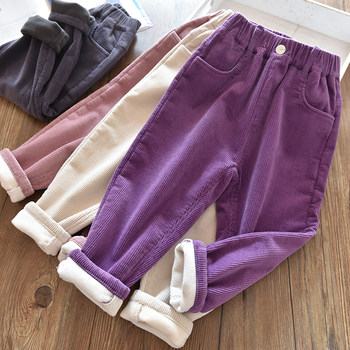 Western-style boys and girls one plus velvet corduroy casual pants children's baby loose thickened dad strip velvet pants autumn and winter