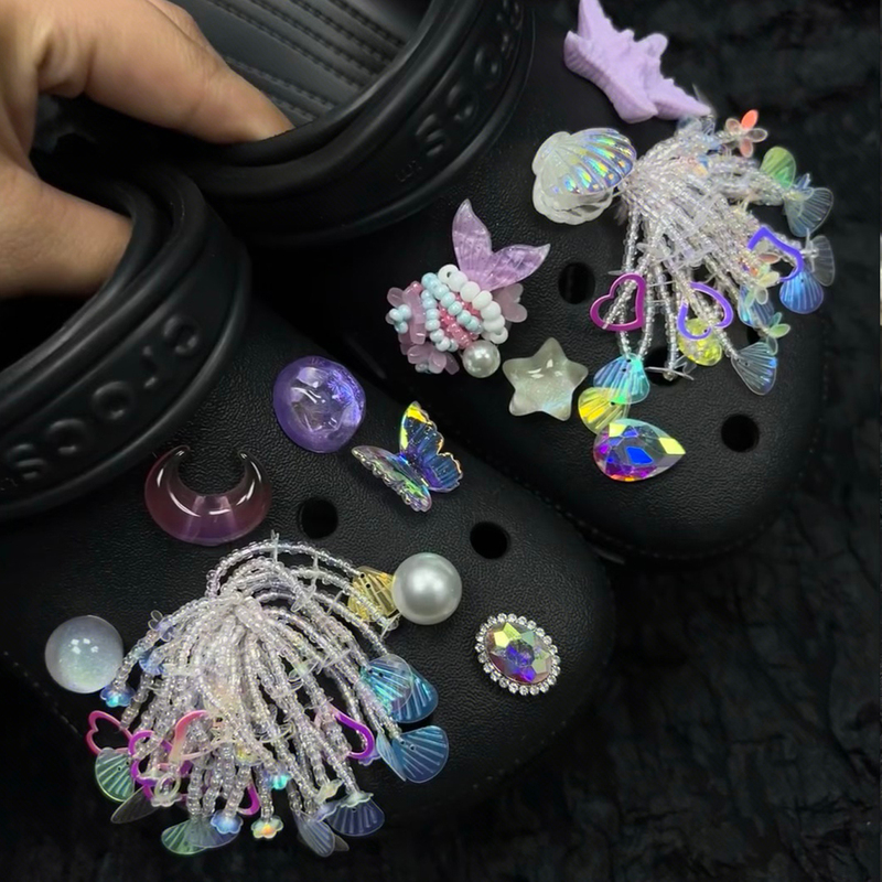 Crocs Accessories Accessories Hand-Beaded Flower Tail Mermaid Beads Ocean Style Shoe Flower Shoe Buckle Adapted to Crocs