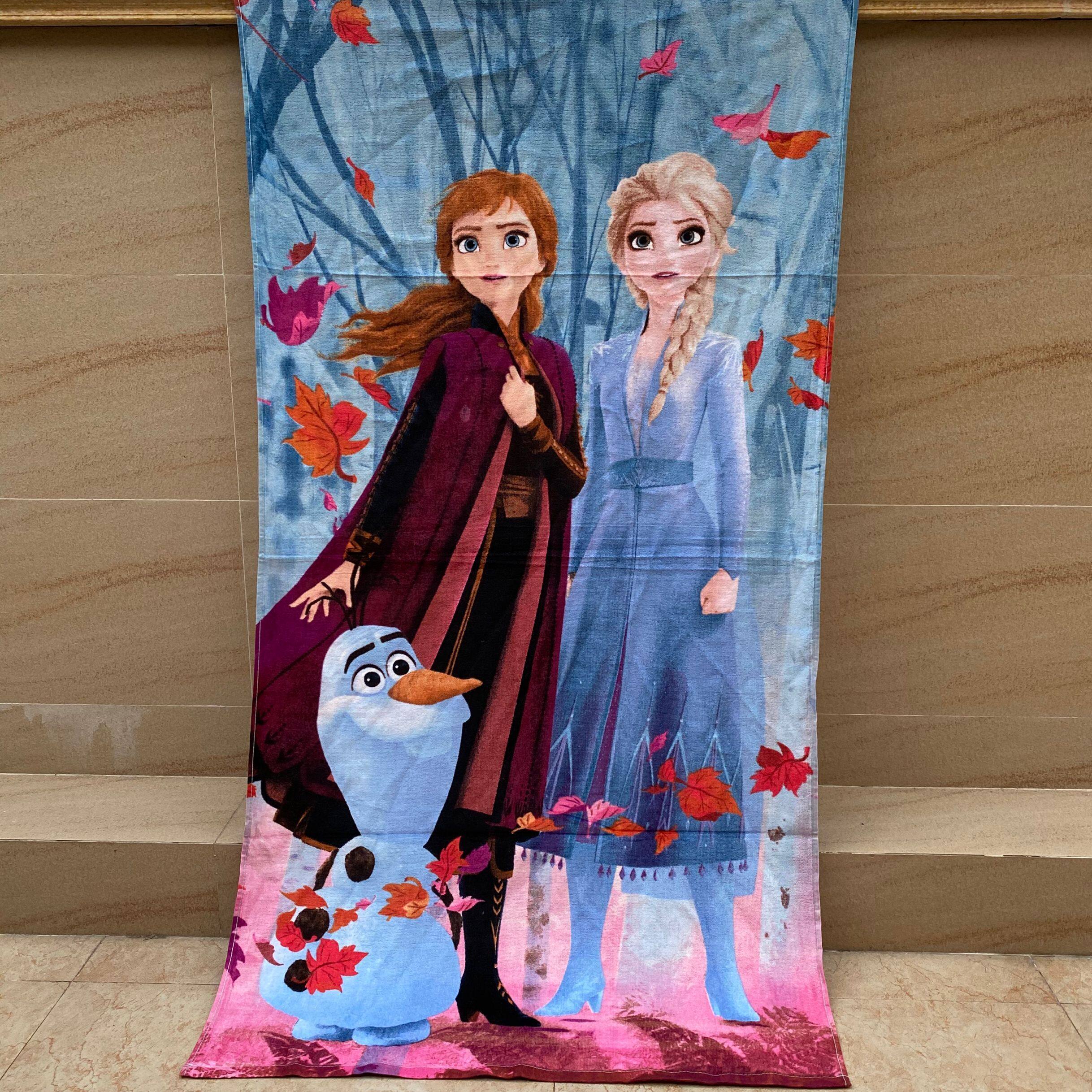 Foreign trade tail single cartoon girl bath towel cotton children's beach towel Pure cotton cut velvet frozen frozen