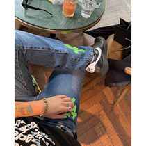 GAHKSTUDIO limited European and American people on the high street luxury tide cross jeans