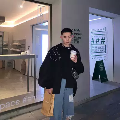 GAHKSTUDIO haute Korean designer ins splashing ink shirt bat sleeve design