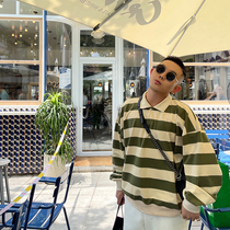 GAHKSTUDIO PRE-FALL Premium Matcha Green Splice Butter Color American vintage vintage polo