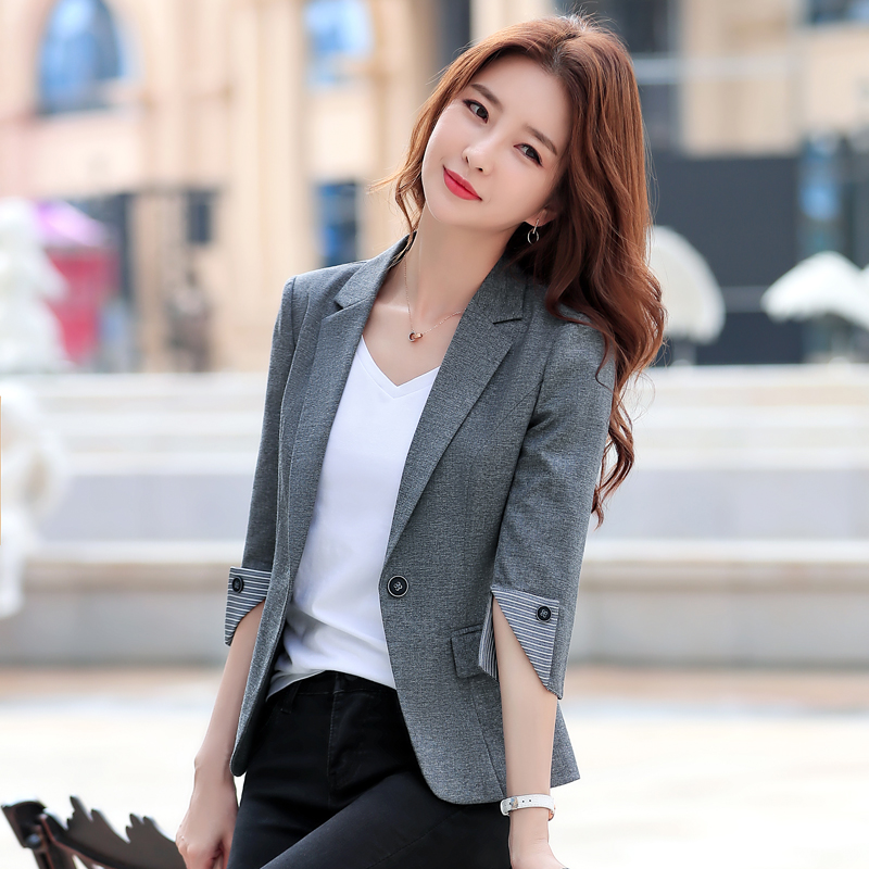Professional phụ nữ nhỏ phù hợp với 2020 gió Hàn Quốc mới phù hợp với mùa hè áo khoác bảy tay áo retro áo khoác ngắn CV
