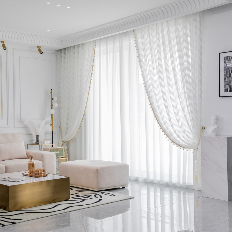 Bedroom embroidered white yarn Nordic luxury modern minimalist corrugated window partition room pure color half-shade dress curtain