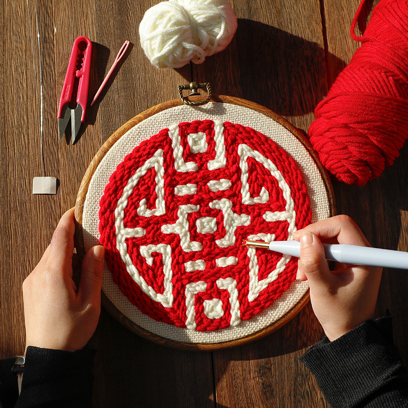 Handmade diy yarn poke embroidery material wrapping rubbing embroidery Fulu Shou zi greeting New Year ornament hanging ornament gift