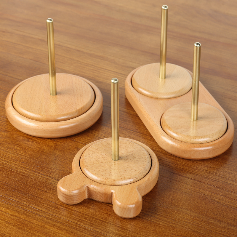 Household Yarn Spool with Rotatable Shaft for Knitting, Handmade Weaving Tool, Beech Wood Shaft Base 