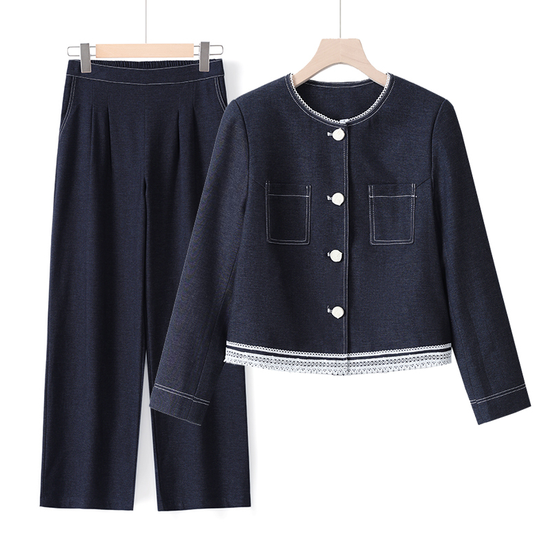 Fashionable Mom's Autumn Denim Suit 2025 New Slimming and Age-Reducing Spring and Autumn Top with Wide-Leg Pants Casual Two-Piece Set