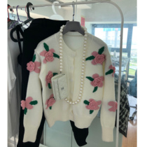 Retro Solid Rose Flowers Thicken Sweater Cardiovert 2022 Spring New Products Recall the Loose Large Version Knitted Jacket