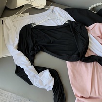 Foreign small short high waist Ice Silk split sleeve knitted sunscreen shawl jacket 2021 summer outer long sleeve cardigan