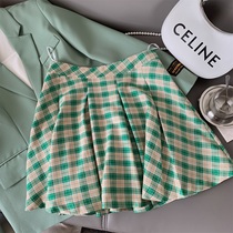 Niche design green plaid skirt women 2021 into autumn high waist anti-skinny skirt pants A pleated skirt
