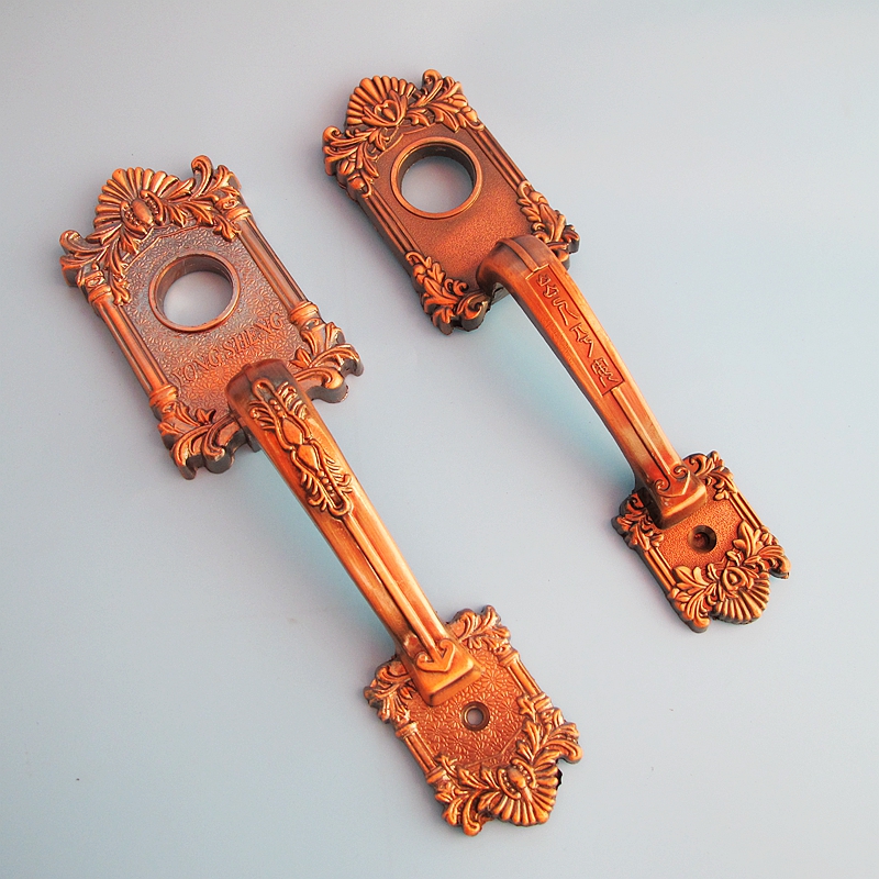 Matching old anti-theft door handle red bronze handle wooden door imitation old-fashioned handle tiger lock with hole handle lock