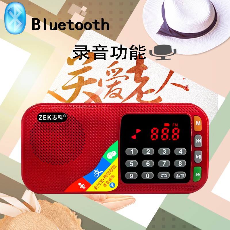 Zhike elderly radio portable bluetooth speaker mini card multi-function FM rechargeable singing player player