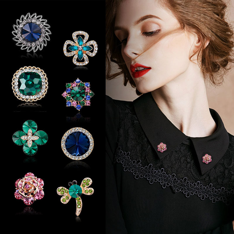 Japan and South Korea rhinestone mini brooch high-end corsage jacket pin leapo small collar pin shirt collar clasp accessories