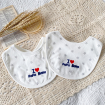 Newborn Japanese baby bib cotton mouth towel bib I love parents embroidered cotton absorbent two dark buckles