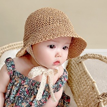 ins explosive Korean straw hat 0-2 year old baby lace beach hat sunshade sunscreen fisherman hat spring summer parent-child