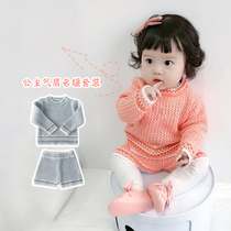 2021 baby dress two-year-old female baby set Princess temperament socialite long sleeve shirt baby shorts two-piece set