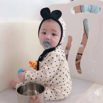 ins spring and autumn baby baby baby little polo dot home conserved three sets of home clothes Harvest one-piece clothes hat