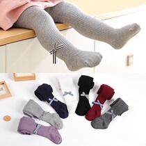 Autumn and winter New bow childrens pantyhose girls socks small seven with baby vertical stripes open stocking socks