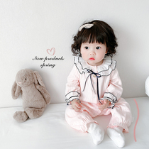 2022 Spring new baby one-piece clothes newborn princess windy pink khaseon sweet and beautiful baby net red long sleeve climbing clothes