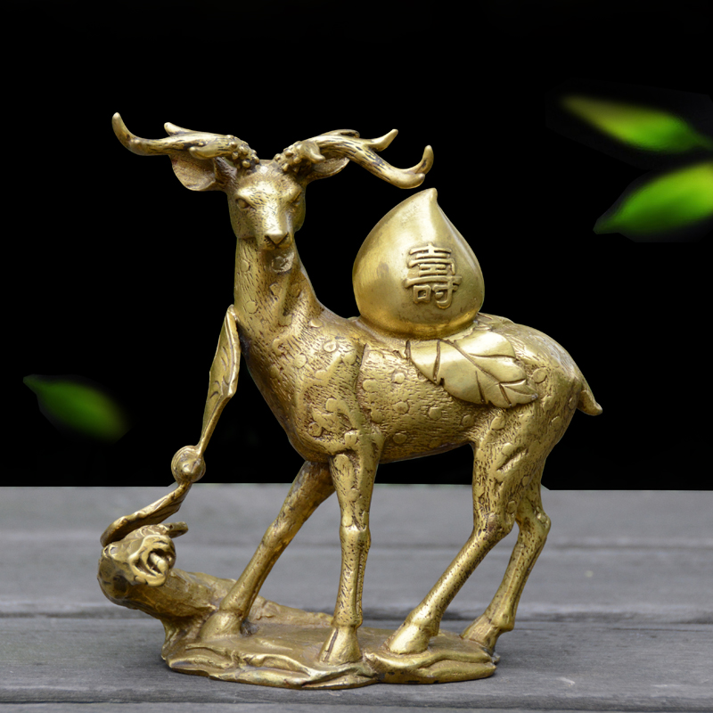 Pure Copper Deer Pendulum Pieces Pure Copper Hair Chaeurus Deer Crafts Gifts Swing Accessories for the Antique Living Room Raw Fortune With Deer Fu Ruyi Deer