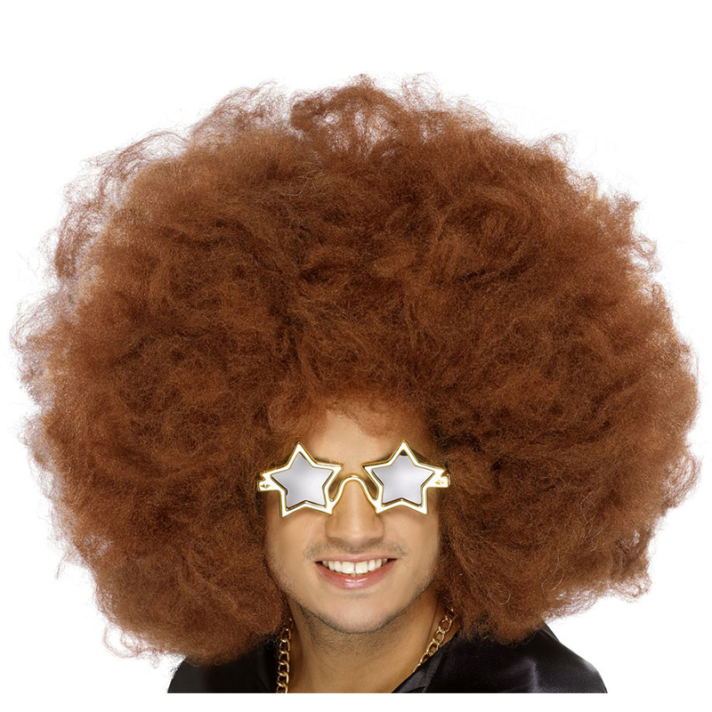 Beige Fans Exploded Head Roll Black Fluffy Model Wig Cute Men And