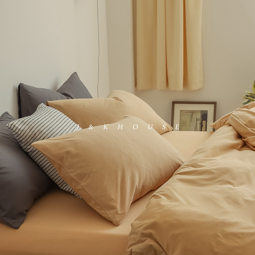 Knittedcotton Japanese-style solid color simple knitted cotton four-piece) soft waxy skin-friendly four-season bedding