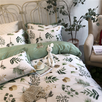 Spring and summer 60 Lyocell Tencel printing four-piece nude sleeping close-fitting ice silk sheet bed hat printing kit