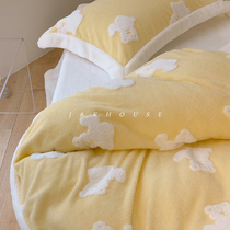 Soft Meng) Cute cute cute jacquard Cubs teddy suede four pieces of warm and thickened milk suede double bed product