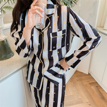 Spring and summer digital printing silk home clothing Womens Big Brand light luxury loose pajamas set skin-friendly high-end silky