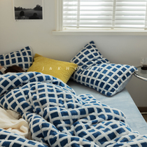 Retro) Retro Nordic Jacquard Chessboard Grid Milk Suede Four Sets High Gram Heavy Thickened Warm Flannel Winter