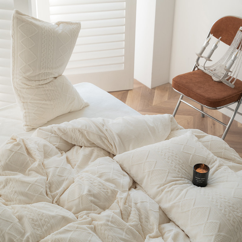 Korean retro cable milk velvet four-piece coral velvet double-sided velvet thick winter bed sheet quilt cover bed winter style