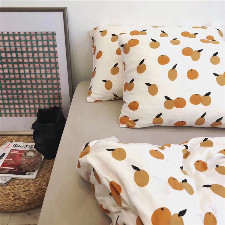 ins wind knitted cotton four-piece set thin summer printed naked sleeping Tianzhu 1 8 cotton pure cotton set sheets bedding