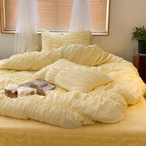 Girlish) Fab Teenage Bubble Yarn Pleated Color Weave Washed Cotton Milk Suede Four Pieces Winter Bed Cover Bed