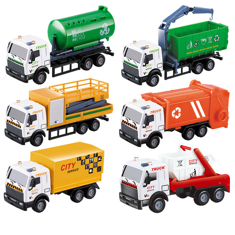 Alloy car pullback inertial simulation oil tanker garbage truck Sweeper boy baby plastic toy car model